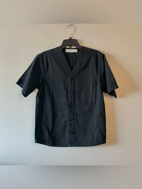 Imperfects Benny Jersey S Organic Cotton Black Short Sleeve Button Up